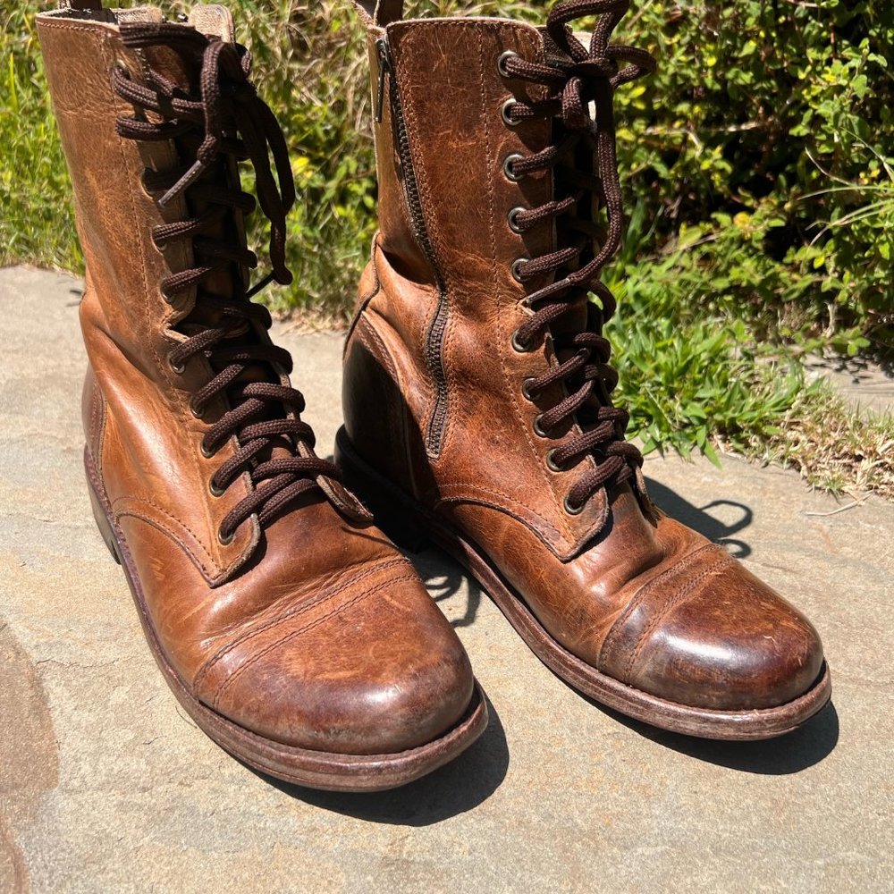 Freebird Women's Chase Leather Combat Boot in Tan Distressed, size 9